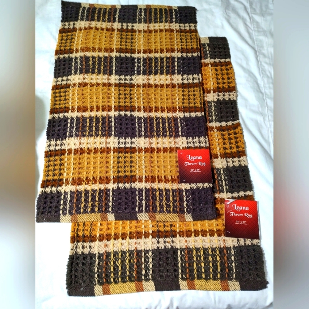 Plaid Throw Rug - Brown and Yellow